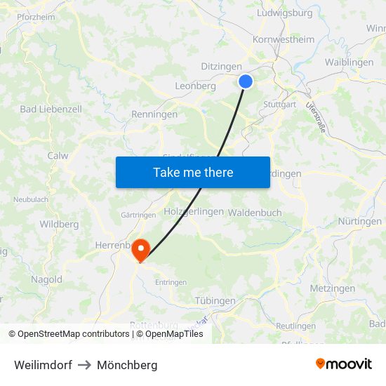 Weilimdorf to Mönchberg map
