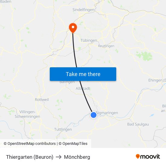 Thiergarten (Beuron) to Mönchberg map