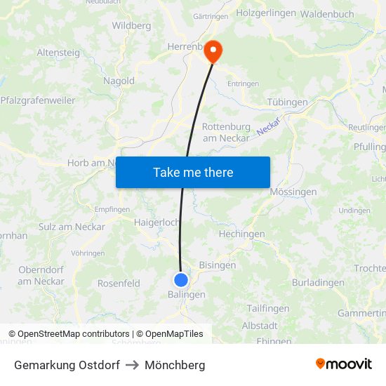 Gemarkung Ostdorf to Mönchberg map