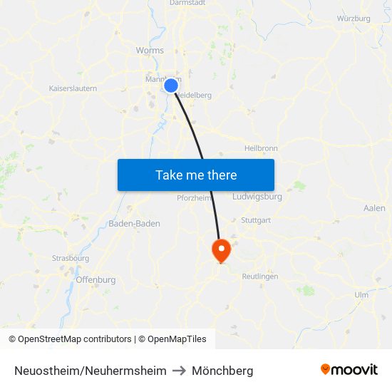 Neuostheim/Neuhermsheim to Mönchberg map