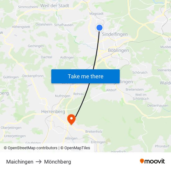Maichingen to Mönchberg map