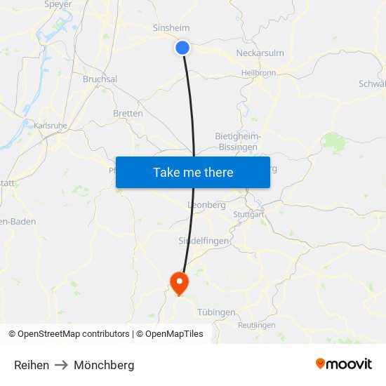 Reihen to Mönchberg map