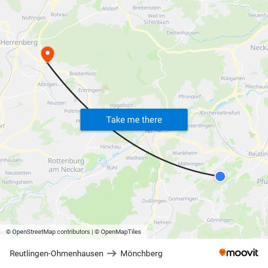 Reutlingen-Ohmenhausen to Mönchberg map