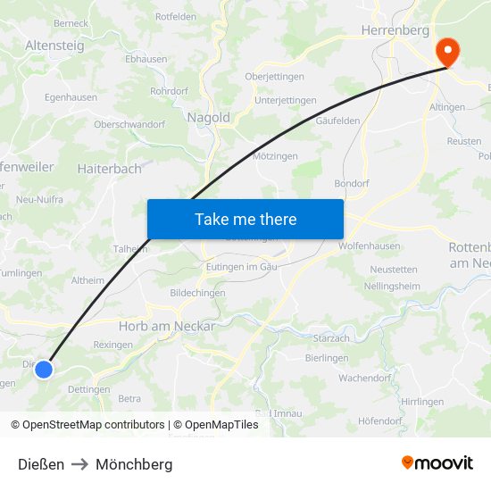 Dießen to Mönchberg map