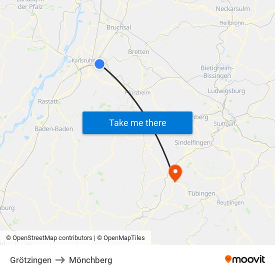 Grötzingen to Mönchberg map