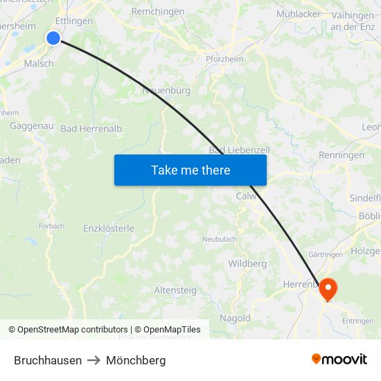 Bruchhausen to Mönchberg map