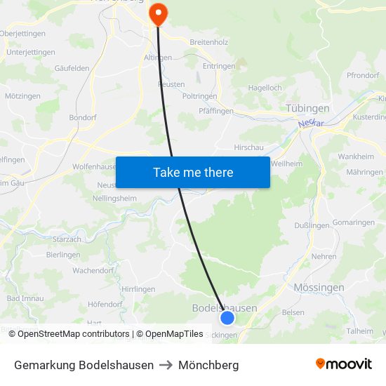 Gemarkung Bodelshausen to Mönchberg map