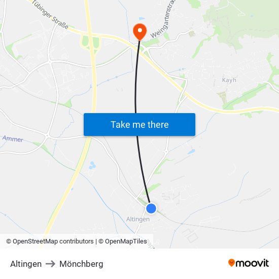 Altingen to Mönchberg map