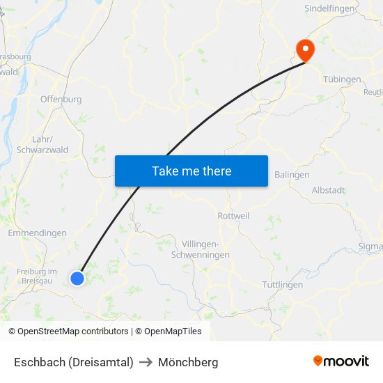 Eschbach (Dreisamtal) to Mönchberg map