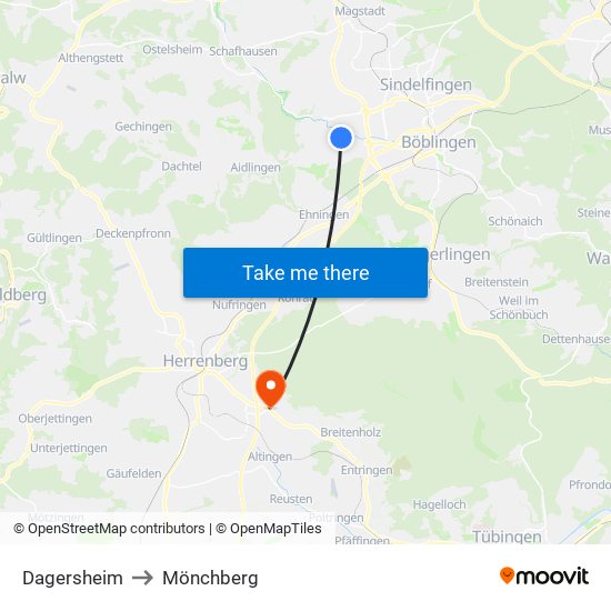 Dagersheim to Mönchberg map