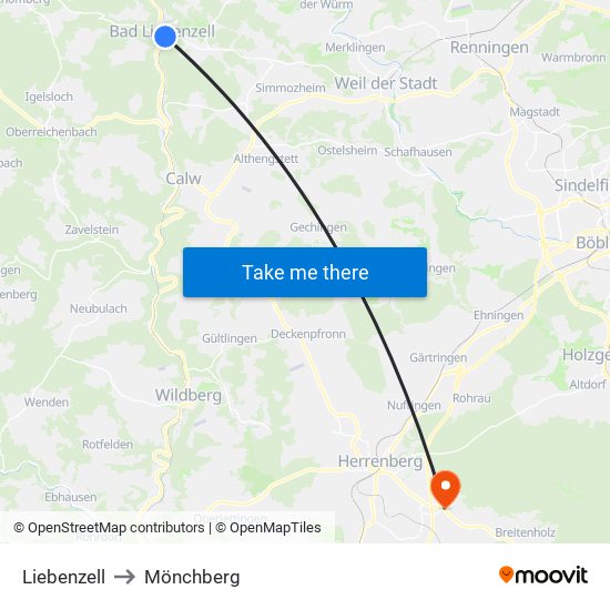 Liebenzell to Mönchberg map