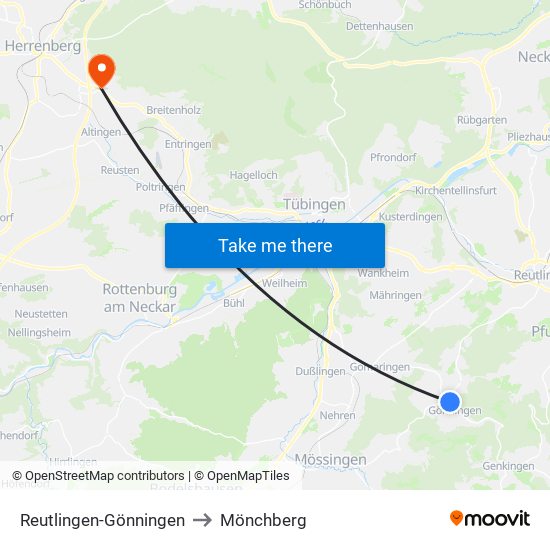 Reutlingen-Gönningen to Mönchberg map