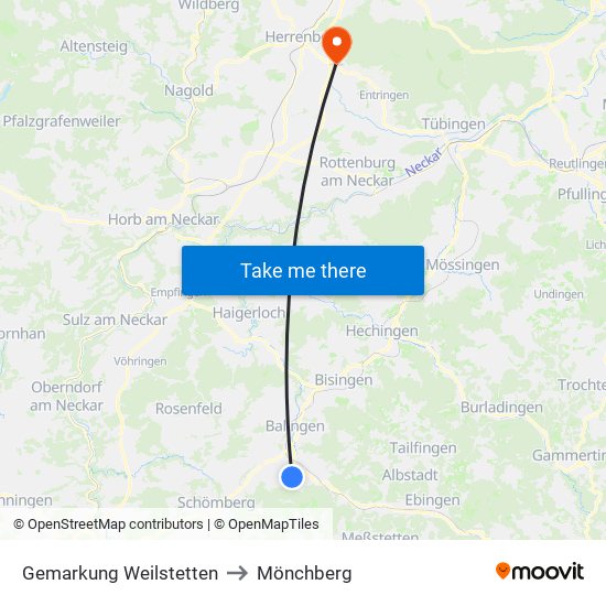 Gemarkung Weilstetten to Mönchberg map