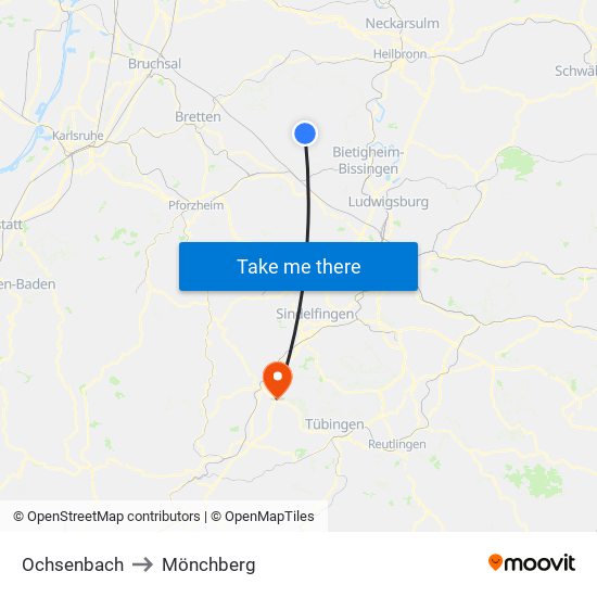 Ochsenbach to Mönchberg map