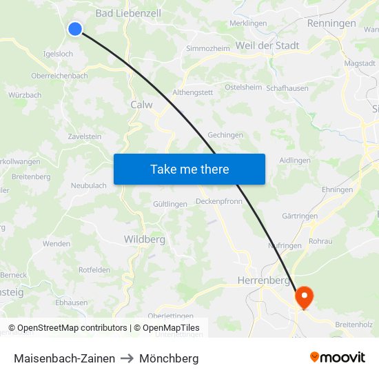 Maisenbach-Zainen to Mönchberg map