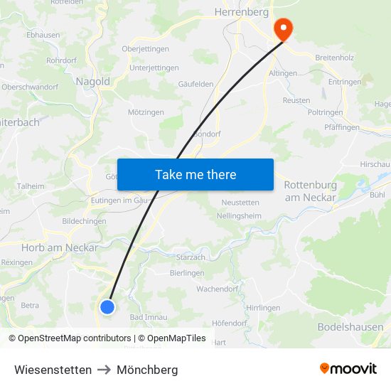 Wiesenstetten to Mönchberg map