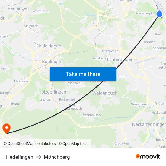 Hedelfingen to Mönchberg map