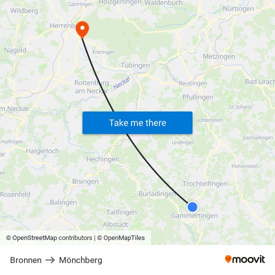 Bronnen to Mönchberg map