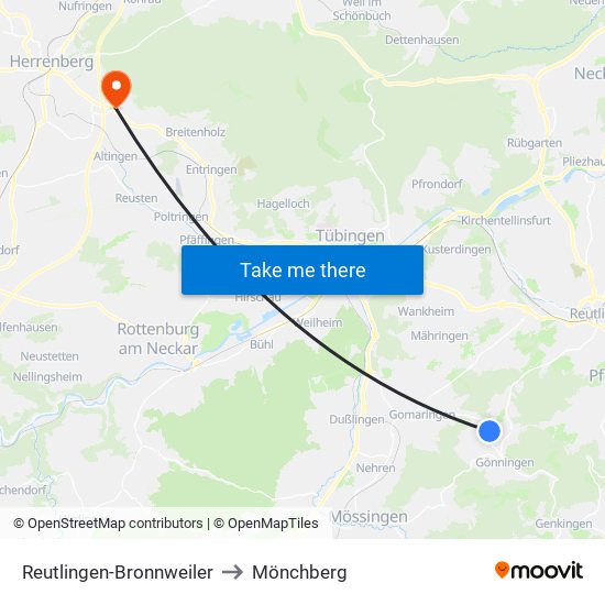 Reutlingen-Bronnweiler to Mönchberg map