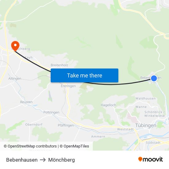 Bebenhausen to Mönchberg map