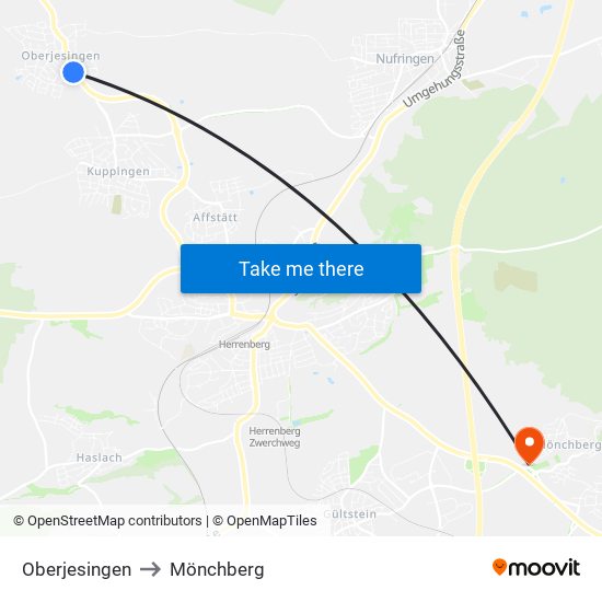 Oberjesingen to Mönchberg map