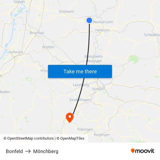 Bonfeld to Mönchberg map