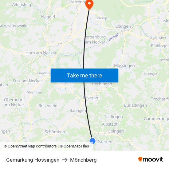 Gemarkung Hossingen to Mönchberg map