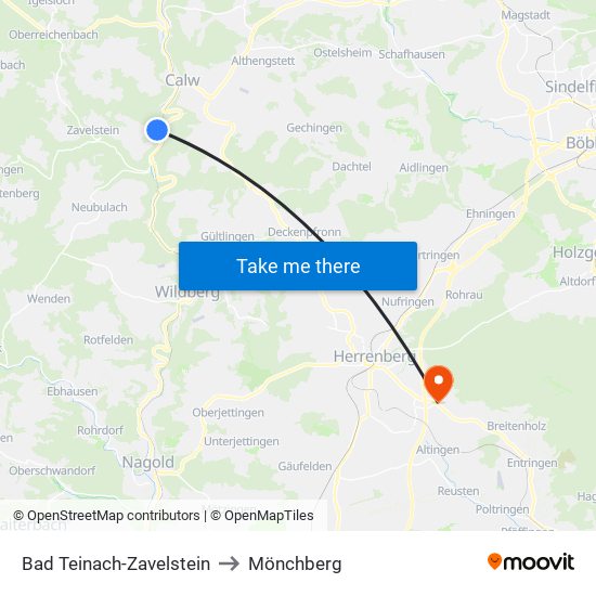 Bad Teinach-Zavelstein to Mönchberg map