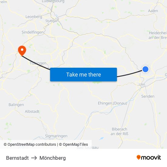 Bernstadt to Mönchberg map