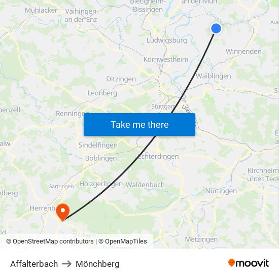 Affalterbach to Mönchberg map