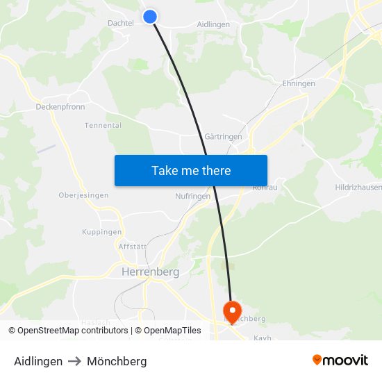 Aidlingen to Mönchberg map