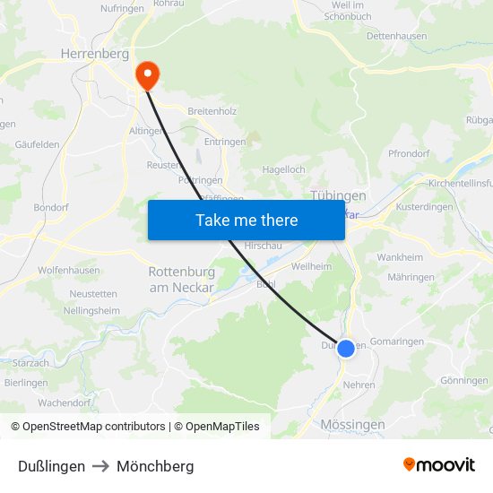 Dußlingen to Mönchberg map