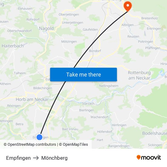 Empfingen to Mönchberg map