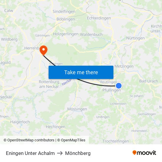 Eningen Unter Achalm to Mönchberg map