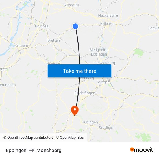 Eppingen to Mönchberg map