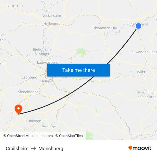 Crailsheim to Mönchberg map