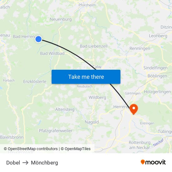 Dobel to Mönchberg map