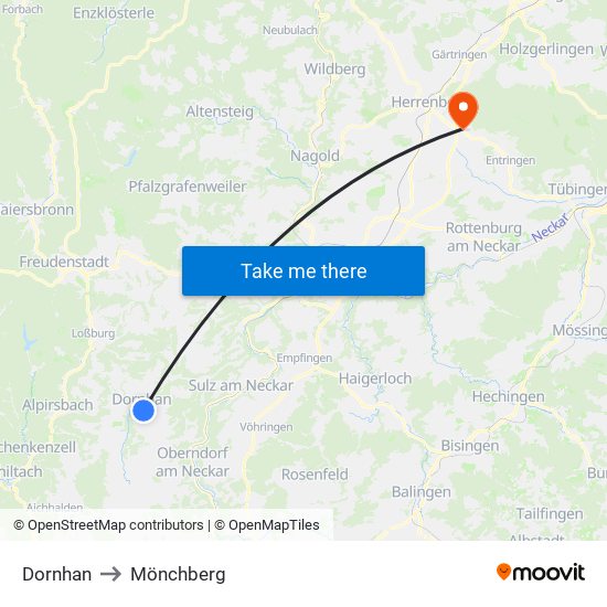 Dornhan to Mönchberg map