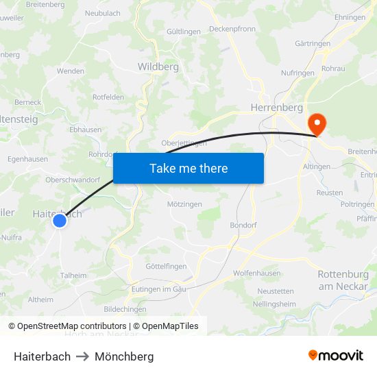 Haiterbach to Mönchberg map