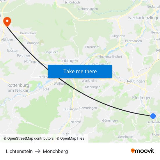 Lichtenstein to Mönchberg map