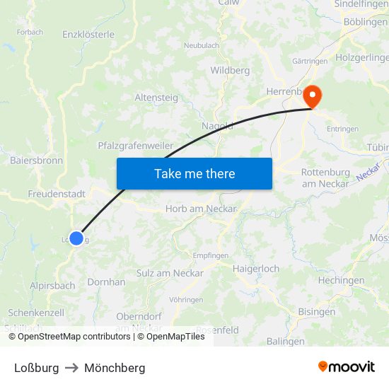 Loßburg to Mönchberg map
