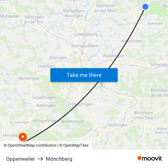 Oppenweiler to Mönchberg map