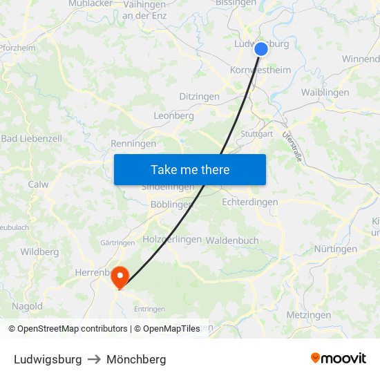 Ludwigsburg to Mönchberg map