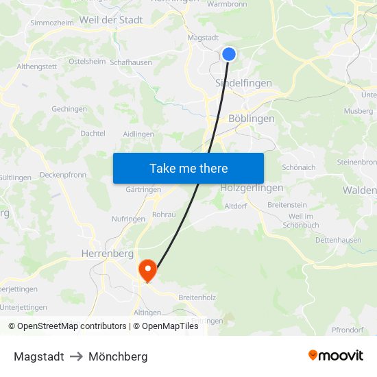 Magstadt to Mönchberg map