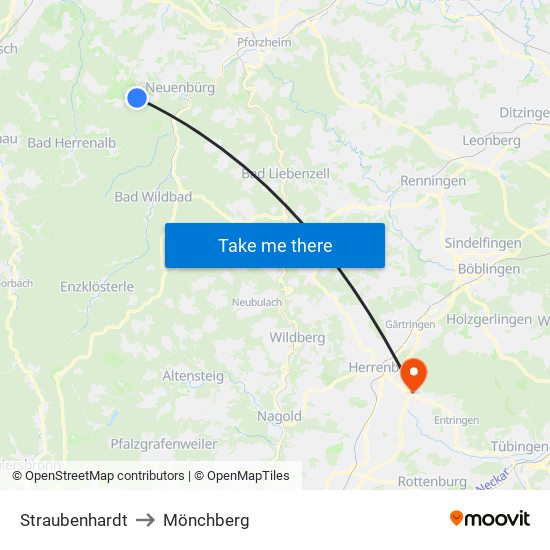 Straubenhardt to Mönchberg map
