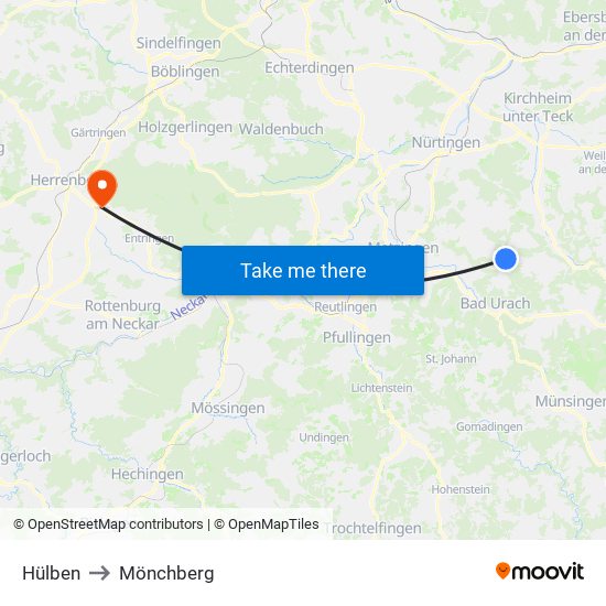 Hülben to Mönchberg map