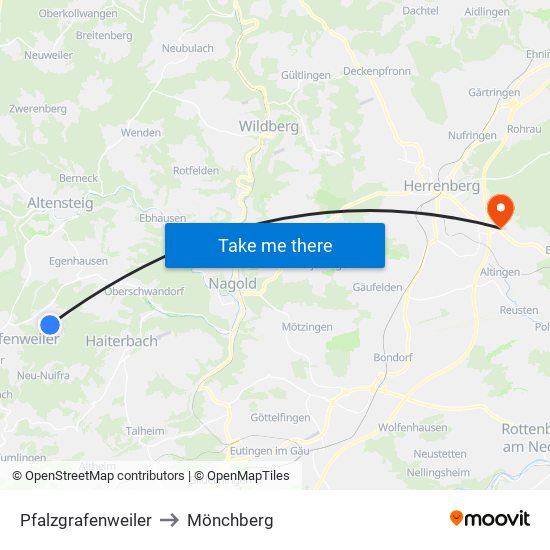 Pfalzgrafenweiler to Mönchberg map