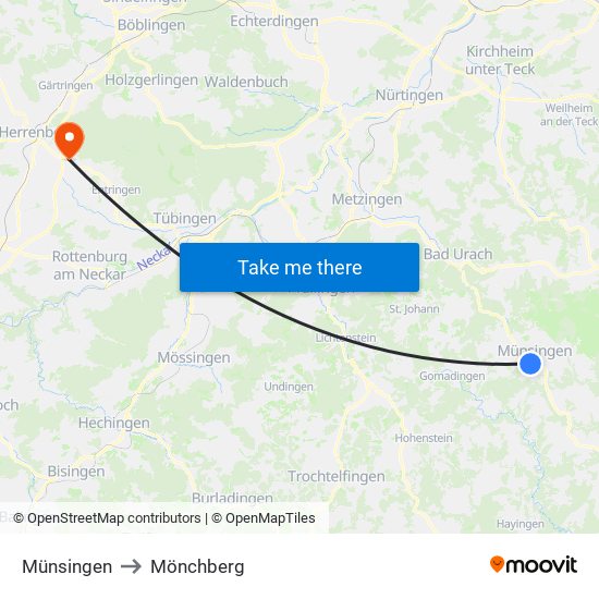 Münsingen to Mönchberg map