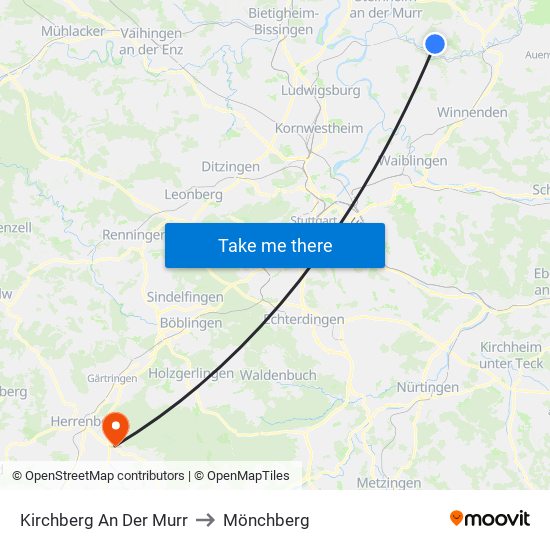 Kirchberg An Der Murr to Mönchberg map