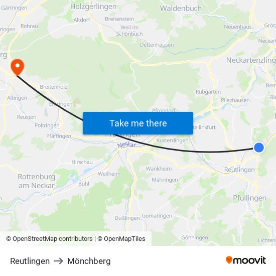Reutlingen to Mönchberg map